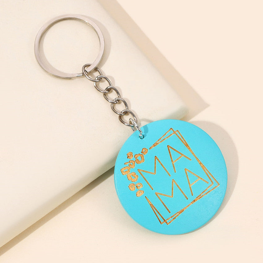 Wholesale Mother's Day MAMA Wooden Round Brand Keychains